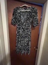 Chaps Women's Size L Print Faux Wrap Midi Length Stretch Belted Flattering