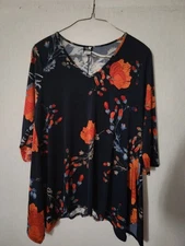 J&JL Fashion Plus Size Ladies 3XL Top Navy Multi-colored