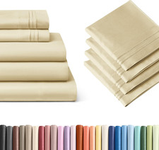 Luxury Beige 5-Piece Split King Sheet Set with Deep Pockets 4 Pillowcases