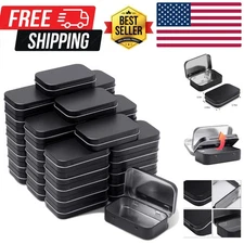 Metal Rectangular Hinged Tins - Pack of 40 Containers Small Empty Storage Tin...