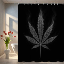 Black and White Cannabis Leaf Shower Curtain - Unique Bathroom Decor