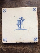 18th c Dutch Delft Tile Man reading a Newspaper or Music Score,Blue And White