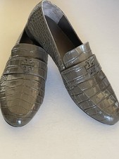 TORY BURCH CROC EMBOSSED PATENT LEATHER LOAFER IN NIGHT HAWK 8M