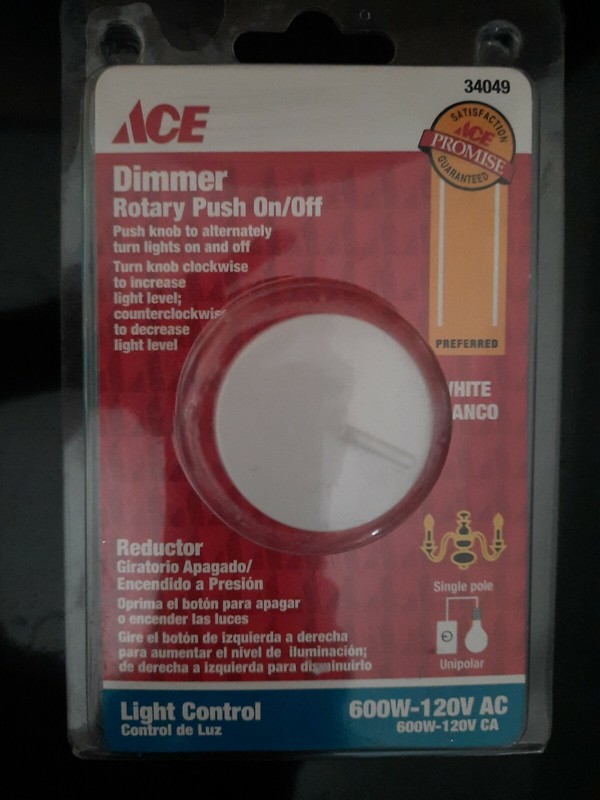 Ace Dimmer Light Control Rotary Push On/Off Almond 600W-120V ACE6000A-K