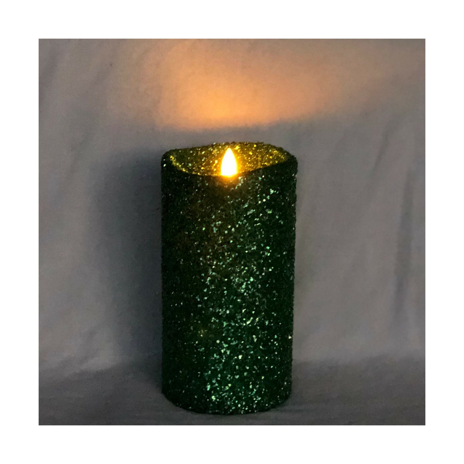Luminara Vintage Green Glitter 7" Flameless Pillar Candles w/Remote 7