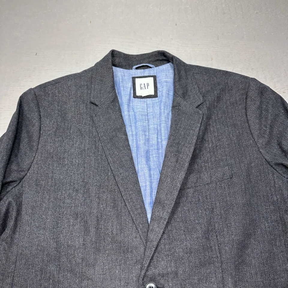 Blazer Gap Para Hombre Grande Azul Espiga Dos Botones Informal Algodón Elástico Foto 4 de 4