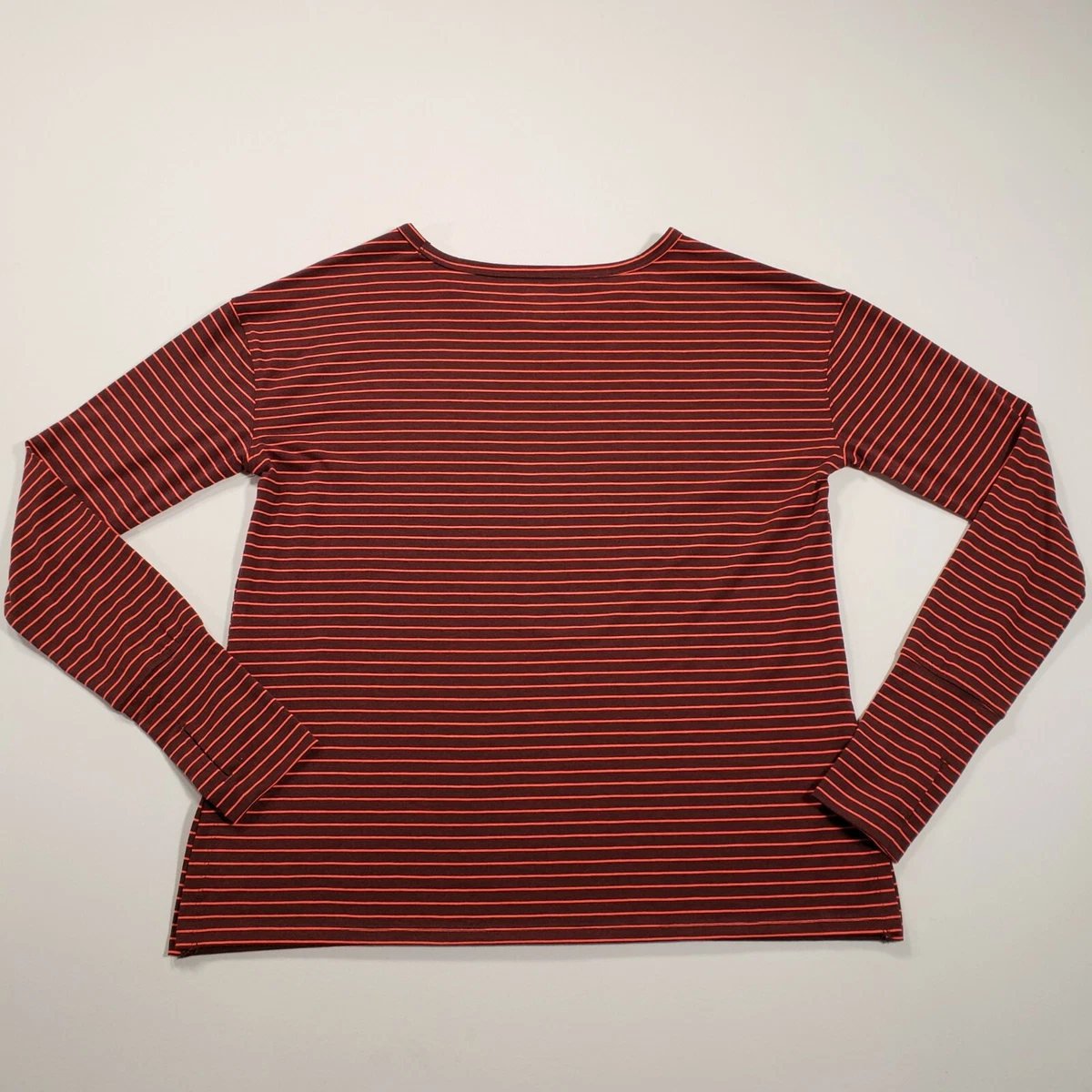 GapFit T Shirt Womens XS Red Basic Striped Long Sleeve Thumbholes