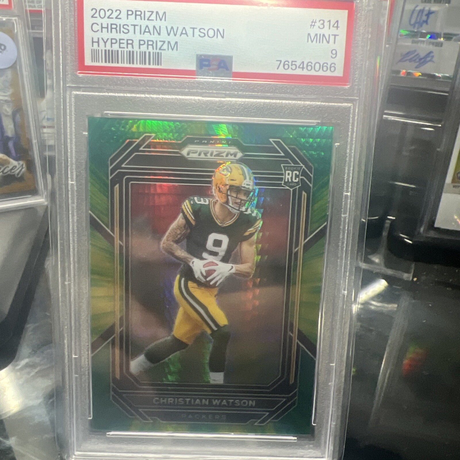 2022 Panini Prizm - Rookies Hyper Prizm #314 Christian Watson /175 (RC) PSA 9