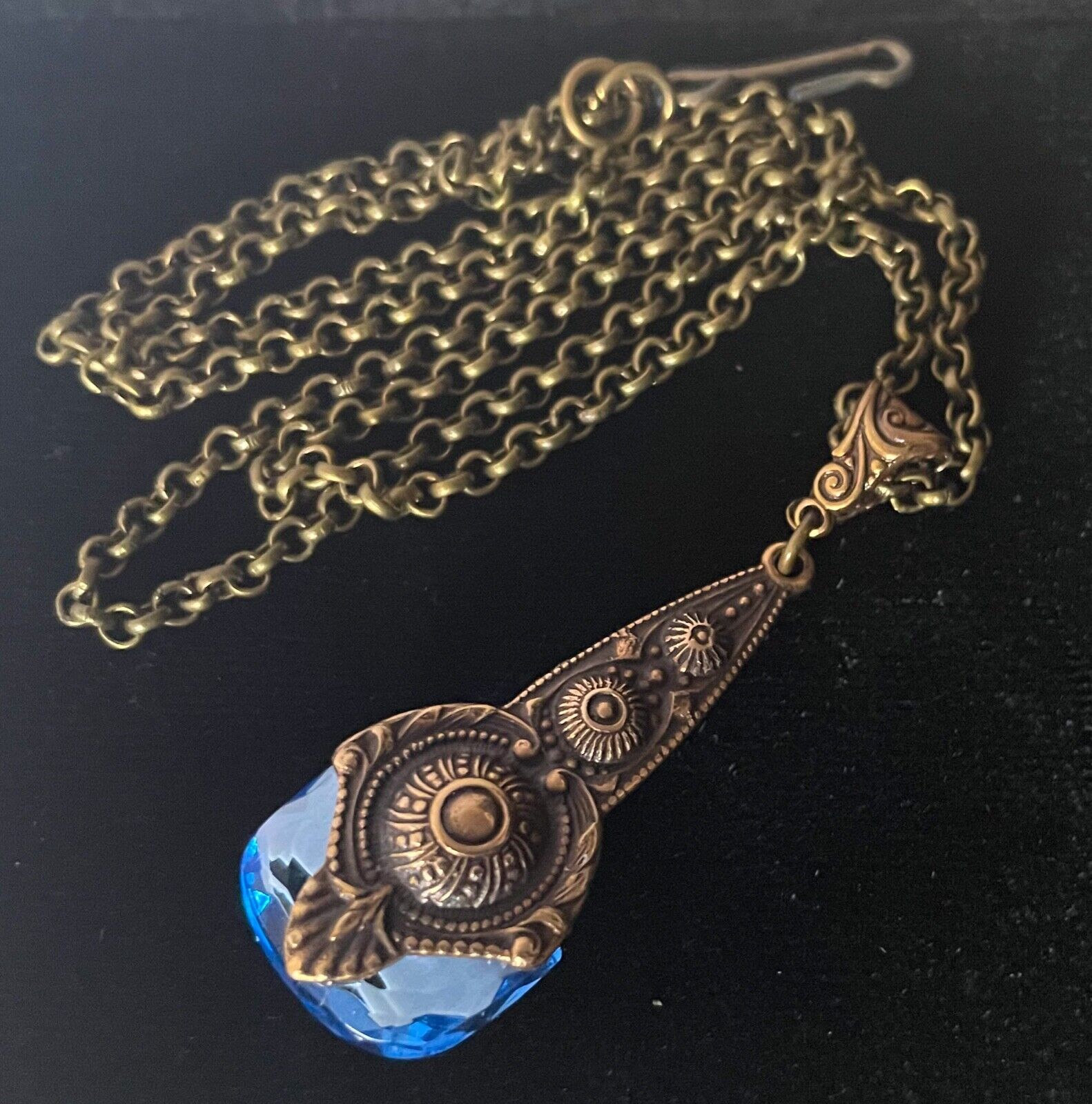 Vintage Necklace Art Deco Brass Pendant Antique S… - image 5