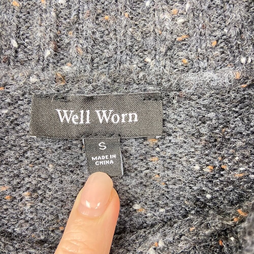 Well Worn Gray Speckled Mock Neck Sweater Cozy Winter Knit Pullover Size S