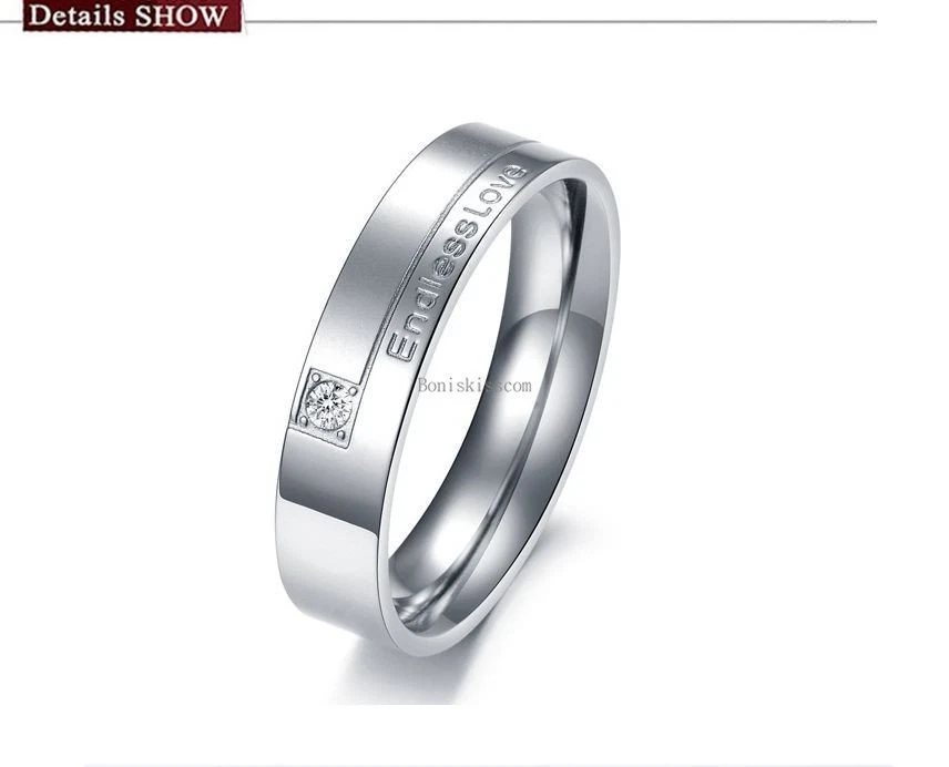 Alianza de boda de aniversario "Endless Love" anillo de promesa de parejas de acero inoxidable Foto 2 de 4