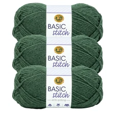(3 Pack) Lion Brand Yarn 202-407K Basic Stitch Anti Pilling Yarn, Pine Heather