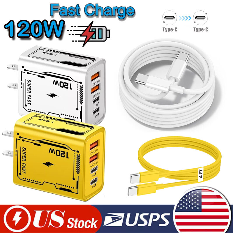 120W 4-Port Fast Charge Wall Type-c Charger For Samsung S24 FE S23 S22 S21 Ultra