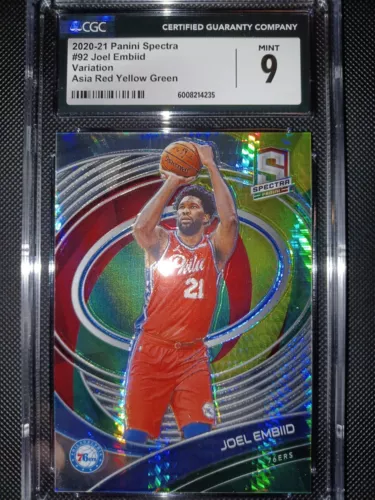 2020-21 Spectra Basketball Joel Embiid Asia Red, Yellow And Green /75 CGC...
