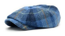 Harris Tweed Newsboy Cap Blue Check Made In Scotland 
