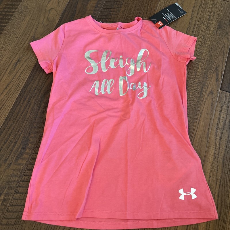 New Under Armour Girls Youth Medium Pink Sleigh All Day Shirt