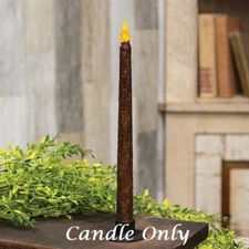 NEW PRIMITIVE BURNT MUSTARD TIMER TAPER CANDLE DESIGN 10.75" H LED Flicker Fall