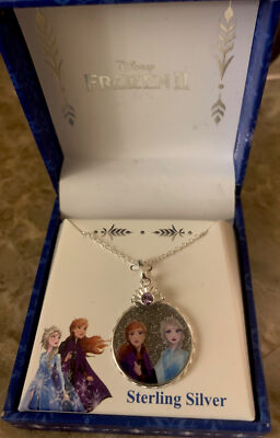 Disney Frozen 2 Sisters Elsa & Anna Sterling Silver Crystal Glitter Necklace-NEW