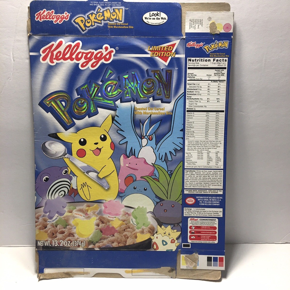 pokemon cereal cards value Kellogg's Pokémon Limited Edition Foil 2000 Vintage Empty Box Nintendo 50 common and uncommon foil Pokemon cards General Mills Cereal Boxes to