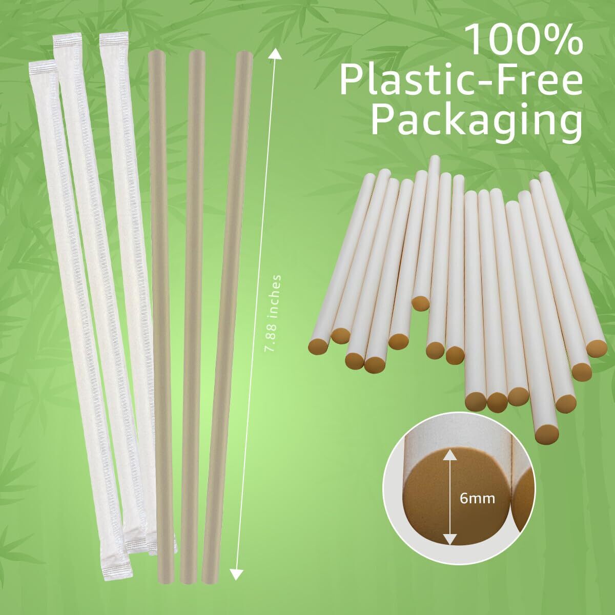 50 Pack Disposable O Powder Straws 7.88" Compostable Single Wrapped Drinking Str
