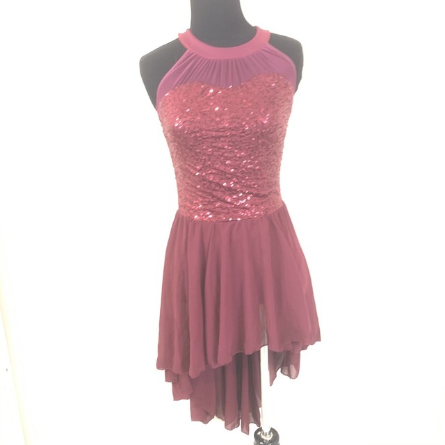WEISSMAN MAROON SEQUIN HI LO DANCE COSTUME COMPETITION DRESS SIZE
