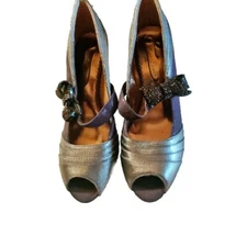 Poetic Licence "Pretty Woman" Purple Wedge With Acrylic Heels And Sequin Bow 7.5