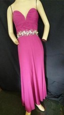 1980's VINTAGE RASBERRY PINK JEWELED LONG STRAPLESS,EVENING PROM DRESS-34" BUST