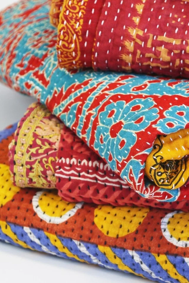 10 PC Wholesale Lot Throw Blanket Kantha Quilt Indian Vintage Cotton Bedspreads - Image 4 of 4