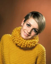 Twiggy pixie look short hair yellow top smiling circa 1970 16x20 Canvas Giclee