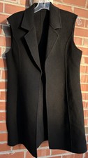 Womens 100% Cashmere Open Front Vest Coat Black Petite