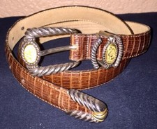 Brighton Museum Collection 1995 Brown Leather Mock Croc Medallion Buckle Belt M