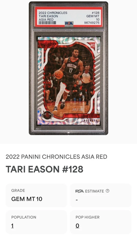 TARI EASON 2022-23 Chronicles 128 Asia Red #/48 PSA 10 GEM MINT RC ROCKETS POP 1 - Image 4 of 4