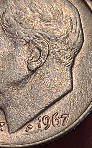 1967 ROOSEVELT GROSCHEN Vorderseite unterer Stempelriss keine Münze nicht zertifiziert  - Bild 3 von 3
