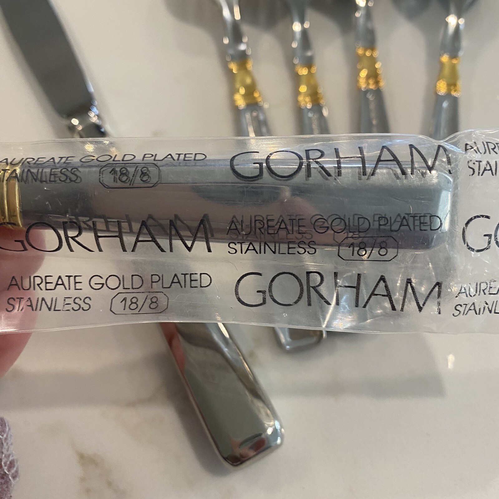 40pc Flatware Set Ariana Gorham Aureate Gold Plated Stainless 18/8 Service for 8 eBay