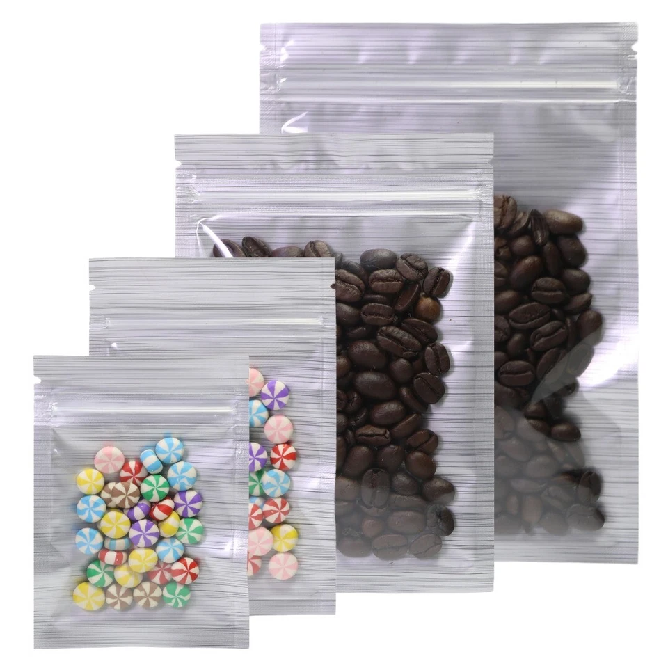 REPACKBIZ Clear Silver Stripe Gripseal Bags Zip Seal Lock Flat Pouch BPA Free Food Packing