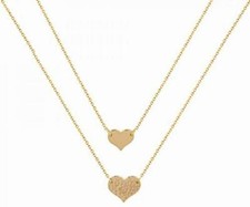 Dainty Heart Layered Necklace 14K Gold Plated 2 Hearts Pendant Chain Gifts Girls