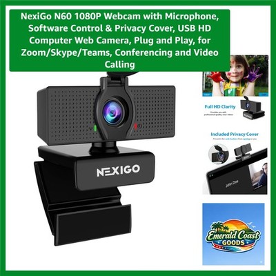 Compact 1080P Webcam with Noise-Canceling Mic & Privacy Cover for Home Office