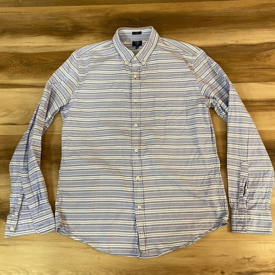 J Crew Oxford Slim Fit Striped Button Down Shirt Mens XL Blue White Casual - Image 2 of 4
