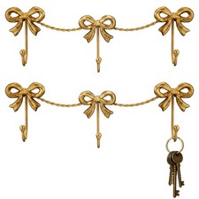 2 PCS Triple Bows Hooks Metal Gold Bow Wall Mount Hanging Towel Bag Robe Art