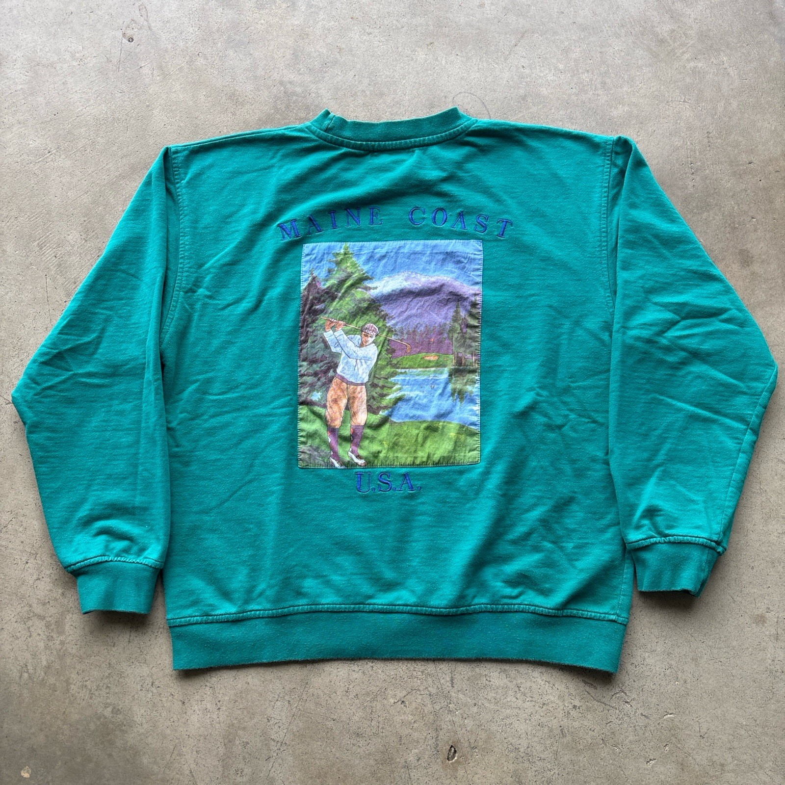 90s C F Hathaway Maine Coast USA Vintage Washed Stonegreen Crewneck Size L USA
