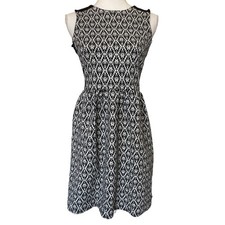 Madewell XS black ivory jacquard sleeveless sheath dress with pockets