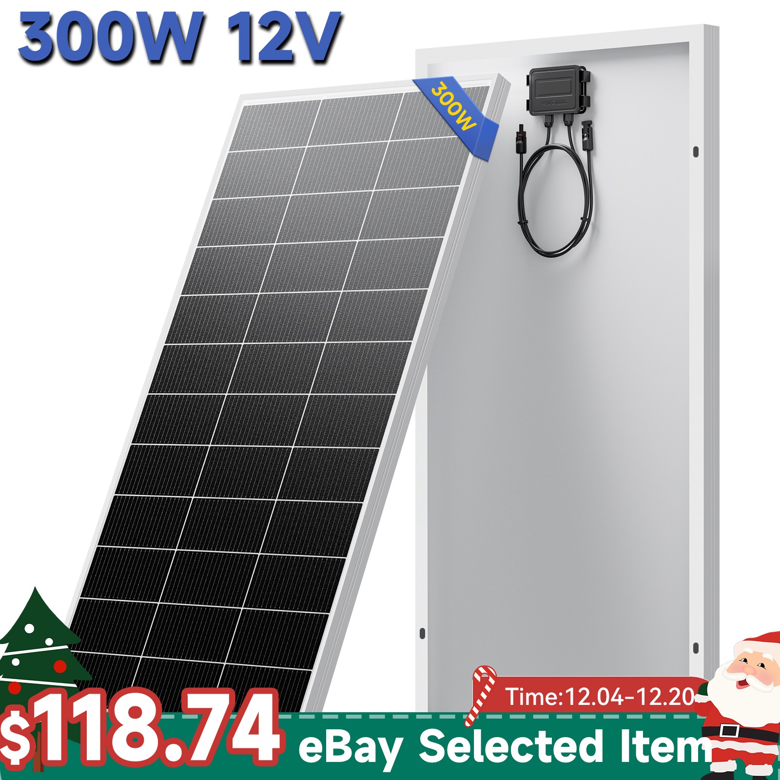 300W Mono Solar Panel 12V Power Charger Home Boat RV Car Off-Grid Battery Power