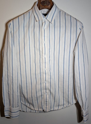 Rag & Bone Mens Size L Striped Button-Up Shirt White & Blue Cotton Blend