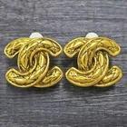 CHANEL Gold Plated CC Logos Matelasse Vintage Clip Earrings #1403c Rise-on