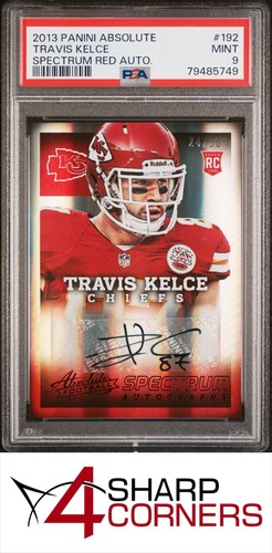 2013 PANINI ABSOLUTE SPECTRUM RED AUTOGRAPH #192 TRAVIS KELCE RC PSA 9