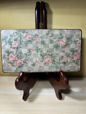 Vintage Schrafft s Candy Tin Floral Checkered Metal Box New York Boston 1916 Pat