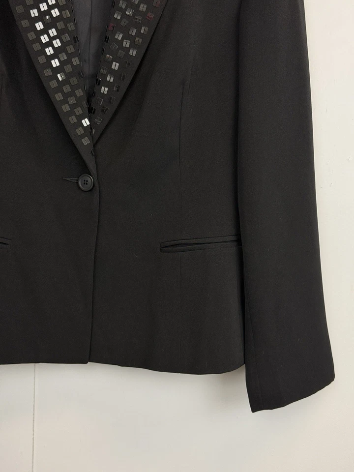 Blushe впечатления Blazer женщин 12 черный блестки лацкан куртка карманы одна кнопка - Изображение 4 из 4