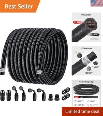 Versatile 12AN Braided Fuel Line - 10FT CPE Rubber for Multiple Applications