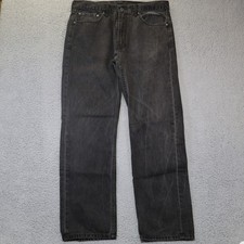 Levis 505 Regular Fit Jeans Mens 36x32 Faded Black Straight Leg Denim 00505-0260