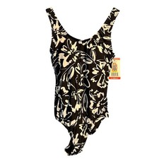 Hurley NWT Size X-Small One Piece Bathing Suit Black White Floral Vacation Beach